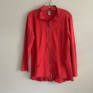 XCVI Crochet Zip Up Sweatshirt Jacket Red Orange Small S Long Sleeve